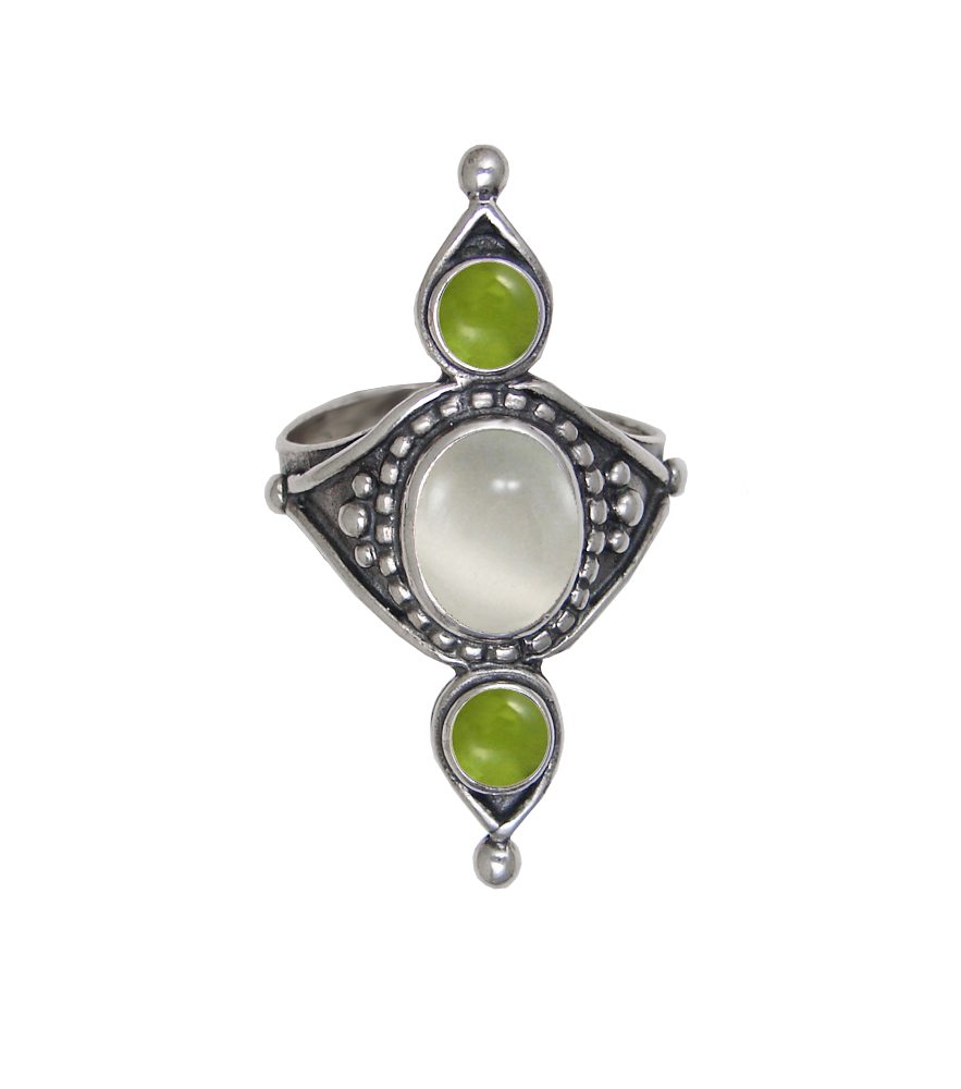 Sterling Silver Royal Ring With White Moonstone And Peridot Size 9